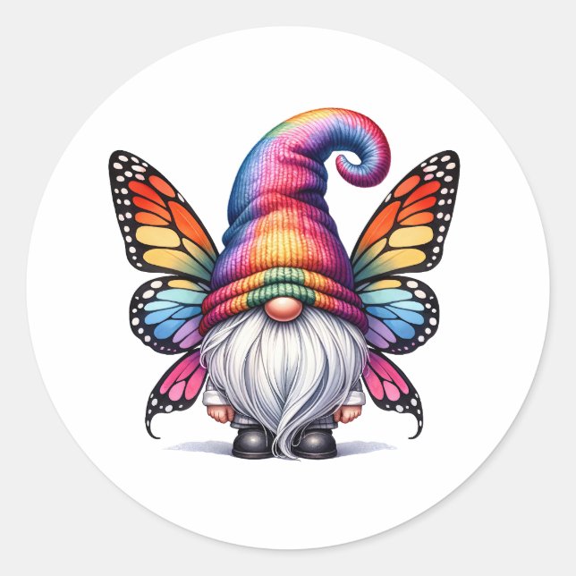Butterfly Gnome Fantasy Classic Round Sticker (Front)