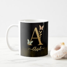 Butterfly Gold "A" Monogram Coffee Mug