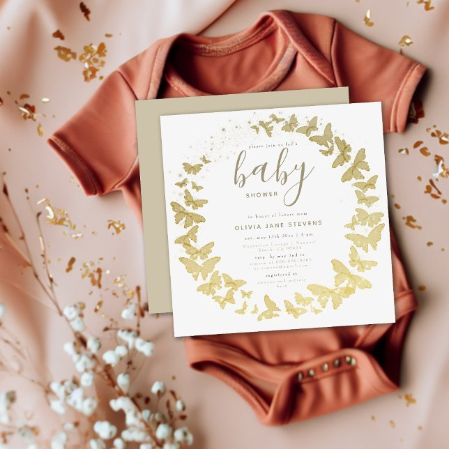 Butterfly Gold Elegant Boho Classic Baby Shower Invitation (Creator Uploaded)