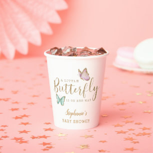 Butterfly Gold Glitter Baby Shower Paper Cups