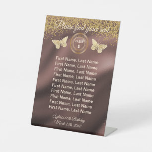Butterfly Gold Glitter, Foil Table Number Sign