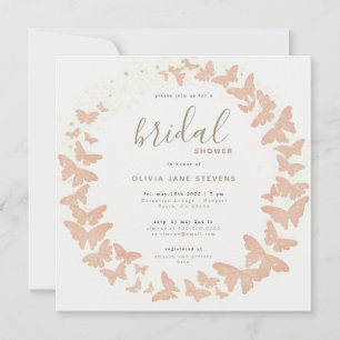 Butterfly Gold Peach Elegant Formal Bridal Shower Invitation