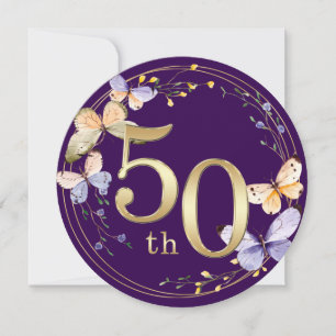 Butterfly Gold Ring Wreath 50th Anniversary Invitation