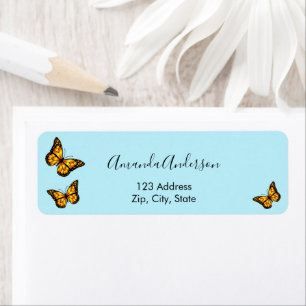 Butterfly gold turquoise return address label