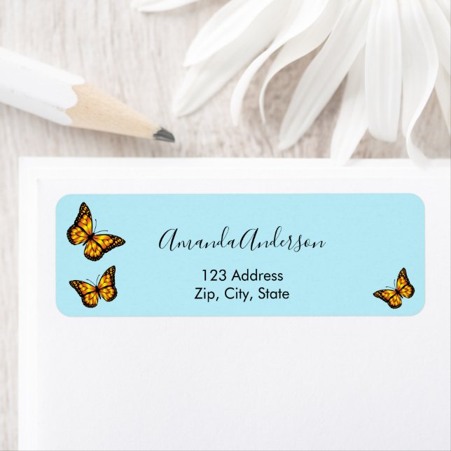 Butterfly gold turquoise return address label (Insitu)