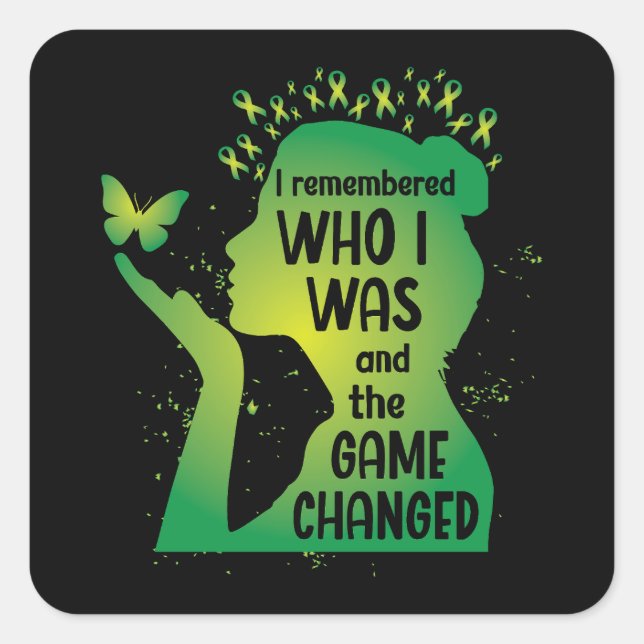 Butterfly Green ribbon for mental health Square Sticker (Front)