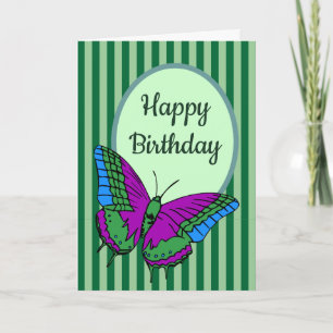 Butterfly & Green Striped Birthday Card