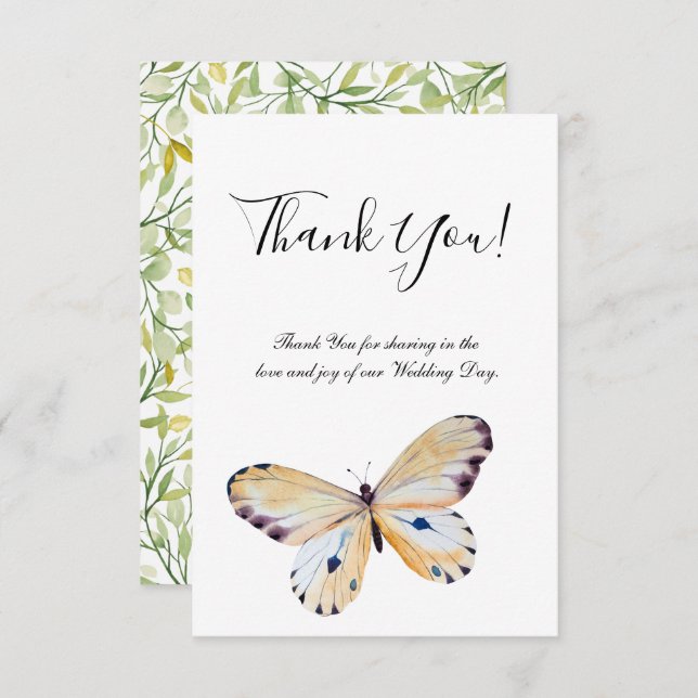 Butterfly & Greenery Flat Thank You Card (Front/Back)