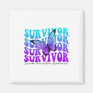 Butterfly Groovy Teal & Purple Ribbon Suicide Magnet