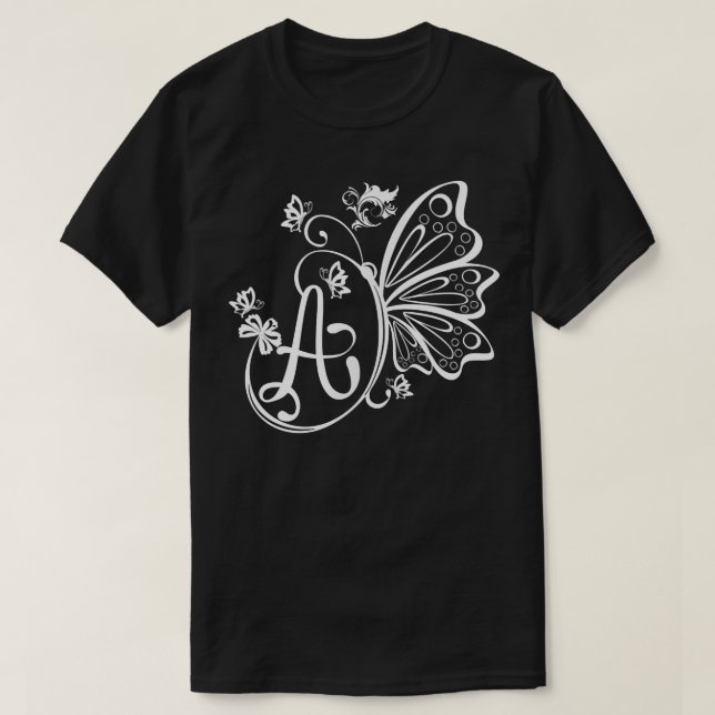 Butterfly Grunge Fairycore Aesthetic Letter A Mono T-Shirt (Design Front)