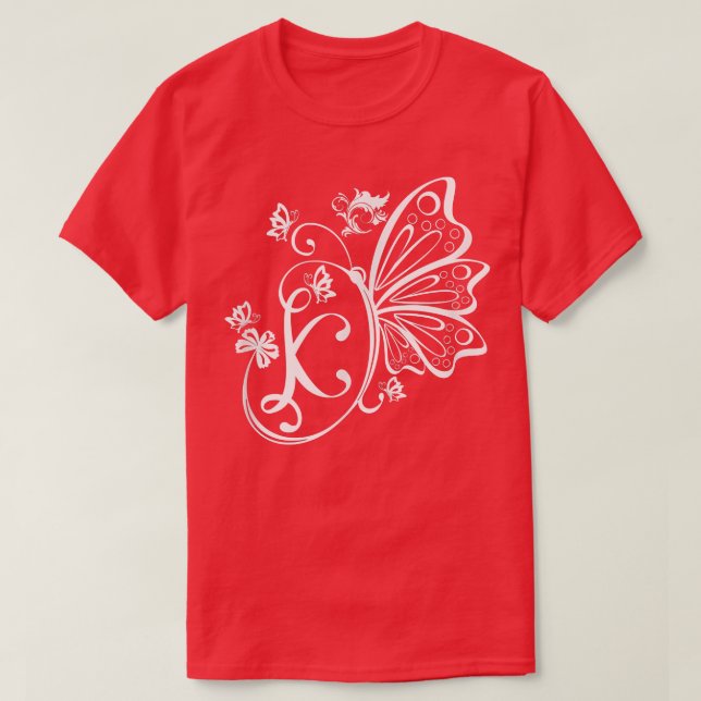 Butterfly Grunge Fairycore Aesthetic Letter K Mono T-Shirt (Design Front)