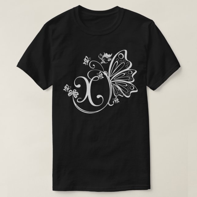 Butterfly Grunge Fairycore Esthetic Letter X Mono T-Shirt (Design Front)