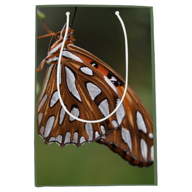 Butterfly Gulf Fritillary Passion Orange Green Medium Gift Bag (Front)