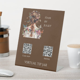 Butterfly Hair QR Code Virtual Tip Jar Tabletop Pedestal Sign