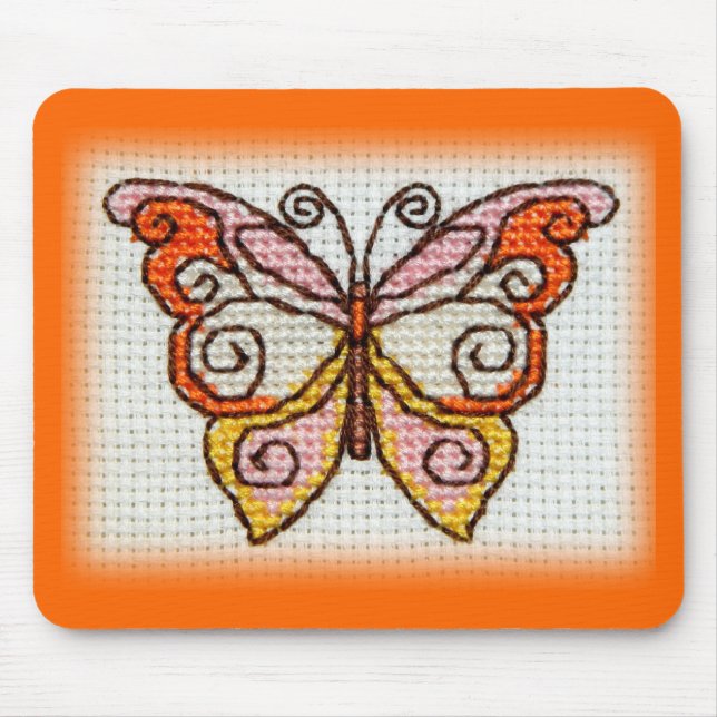 Butterfly hand embroidery cross stitch mouse mat (Front)