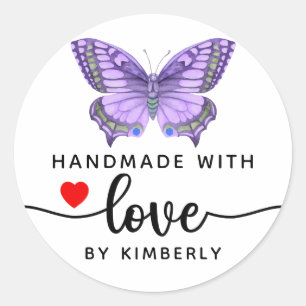 Butterfly Handmade with Love Classic Round Sticker