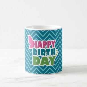Butterfly happy birthday blue zig zag mug