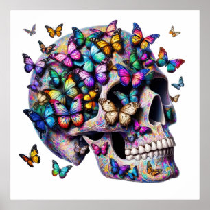 Butterfly Harmony Skull Poster