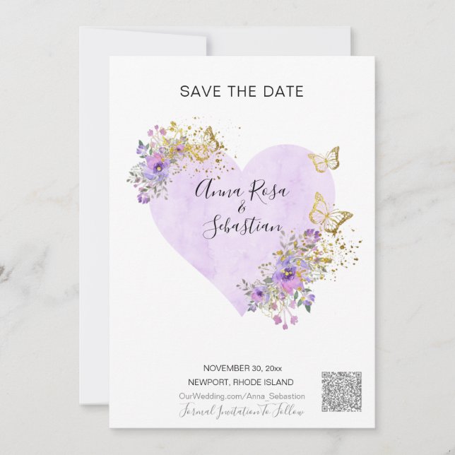 *~* Butterfly Heart AR6 QR WEDDING SAVE the DATE  Invitation (Front)