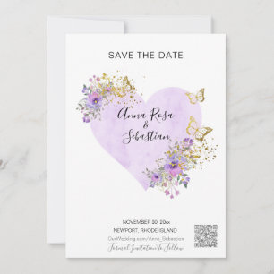 *~* Butterfly Heart AR6 QR WEDDING SAVE the DATE  Invitation