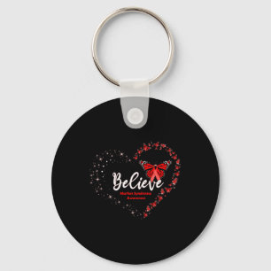 Butterfly Heart Believe Red Ribbon Marfan Syndrome Key Ring