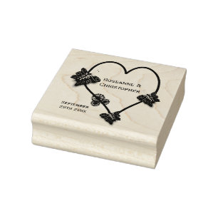 Butterfly Heart Design Wedding Rubber Stamp