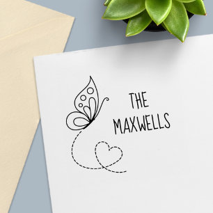 Butterfly Heart Family Name Self-inking Stamp