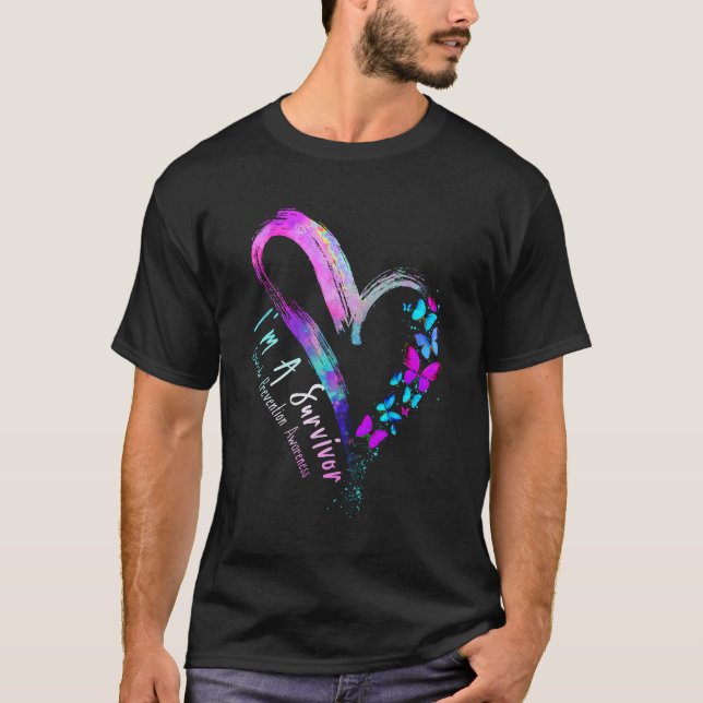 Butterfly Heart I_m A Survivor Suicide Prevention  T-Shirt (Front)