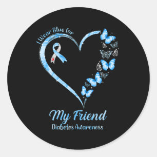 Butterfly Heart I Wear Blue For My Friend Diabetes Classic Round Sticker