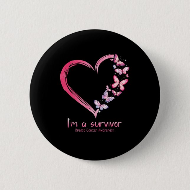 Butterfly Heart I'm A Survivor Breast Cancer Aware 6 Cm Round Badge (Front)