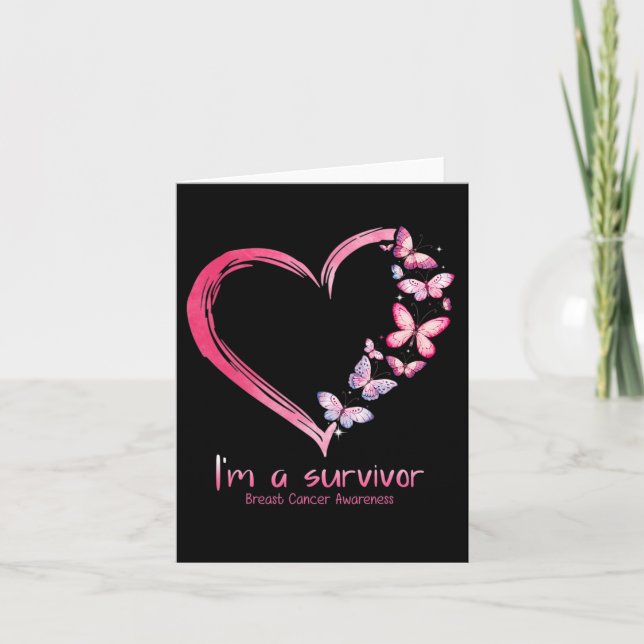 Butterfly Heart I'm A Survivor Breast Cancer Aware Card (Front)