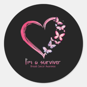 Butterfly Heart I'm A Survivor Breast Cancer Aware Classic Round Sticker