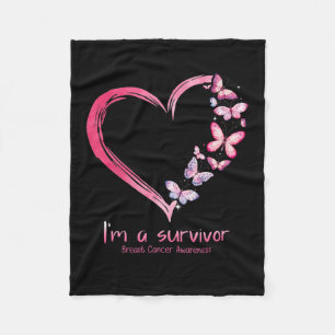 Butterfly Heart I'm A Survivor Breast Cancer Aware Fleece Blanket