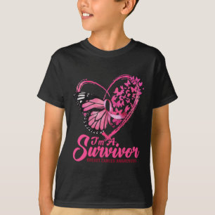 Butterfly Heart I'm A Survivor Breast Cancer Aware T-Shirt