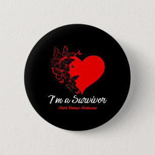 Butterfly Heart I'm A Survivor Heart Disease Aware 6 Cm Round Badge