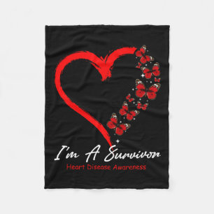 Butterfly Heart I'm A Survivor Heart Disease Aware Fleece Blanket