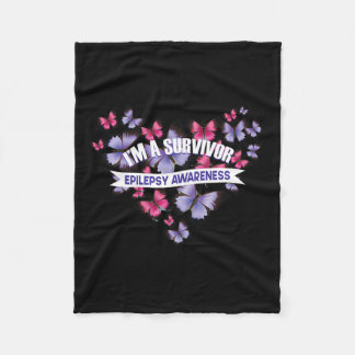 Butterfly Heart I'm A Survivor Pancreati Epilepsya Fleece Blanket