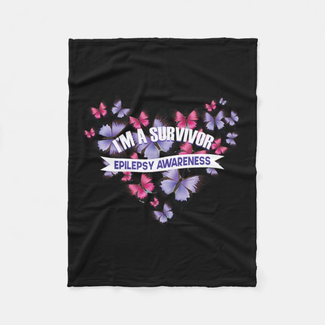 Butterfly Heart I'm A Survivor Pancreati Epilepsya Fleece Blanket (Front)