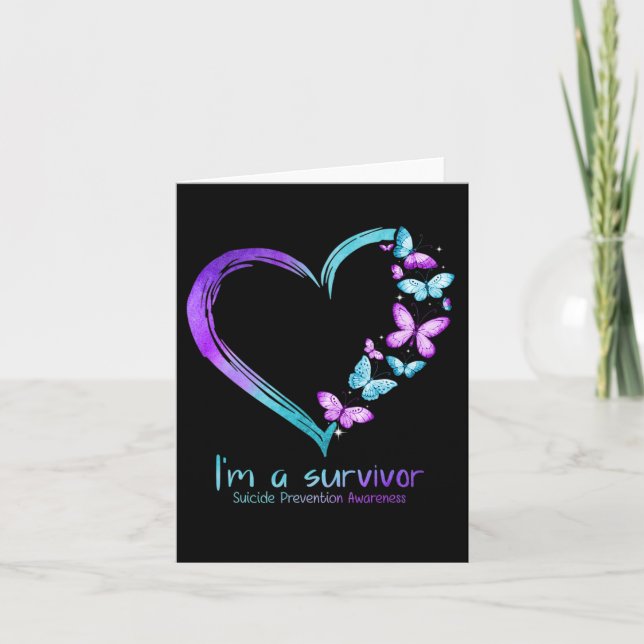 Butterfly Heart I'm A Survivor Suicide Prevention  Card (Front)