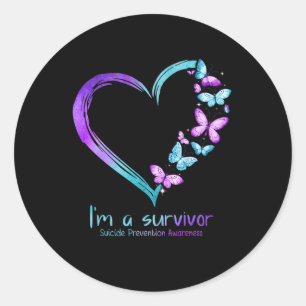 Butterfly Heart I'm A Survivor Suicide Prevention  Classic Round Sticker