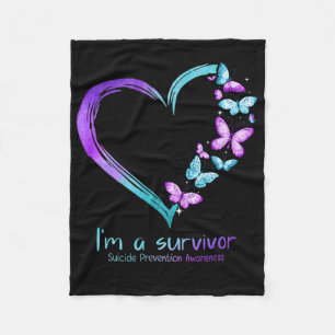 Butterfly Heart I'm A Survivor Suicide Prevention  Fleece Blanket