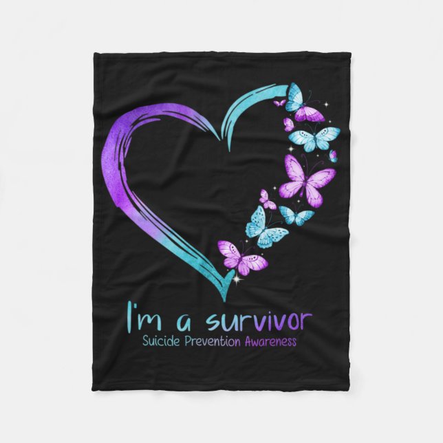 Butterfly Heart Im A Survivor Suicide Prevention  Fleece Blanket (Front)