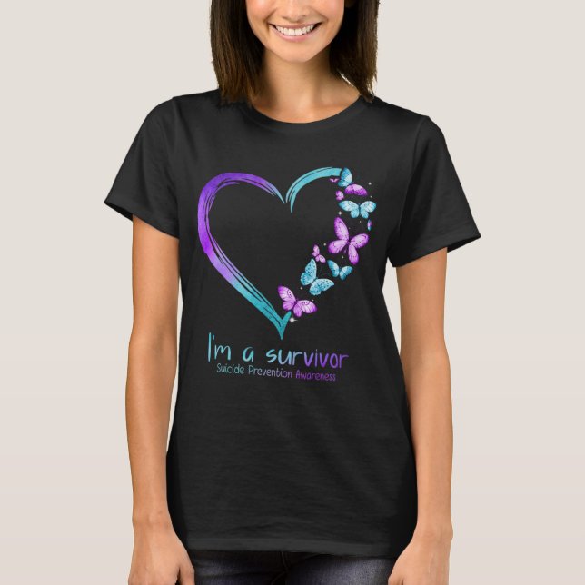 Butterfly Heart Im A Survivor Suicide Prevention  T-Shirt (Front)