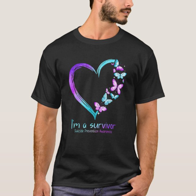 Butterfly Heart I'm A Survivor Suicide Prevention  T-Shirt (Front)