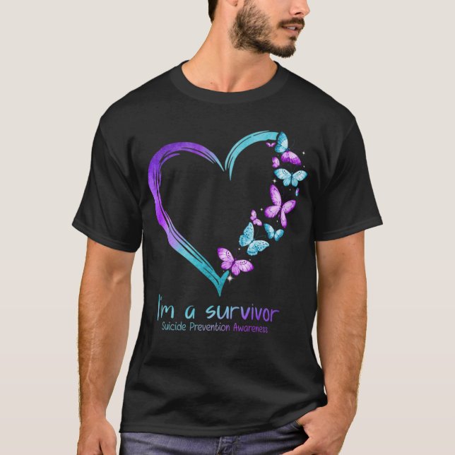Butterfly Heart Im A Survivor Suicide Prevention  T-Shirt (Front)