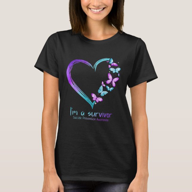 Butterfly Heart I'm A Survivor Suicide Prevention  T-Shirt (Front)