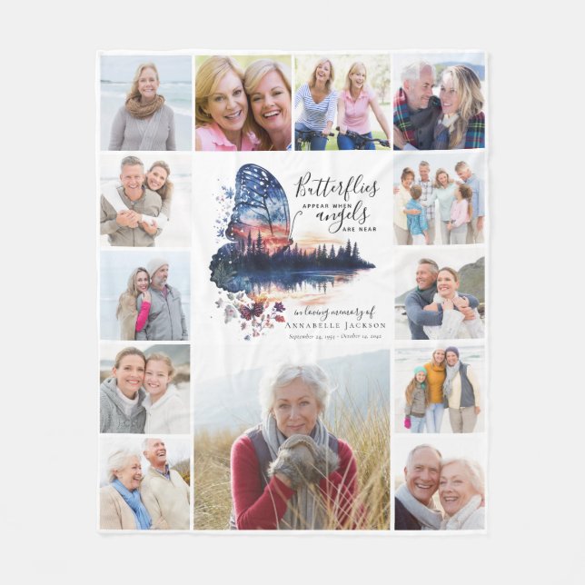 Butterfly Heart In Loving Memory Photo Collage Fleece Blanket (Front)