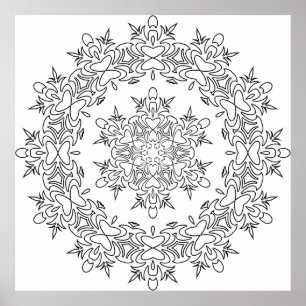 Butterfly Heart Mandala with Flowing Flourishes Poster