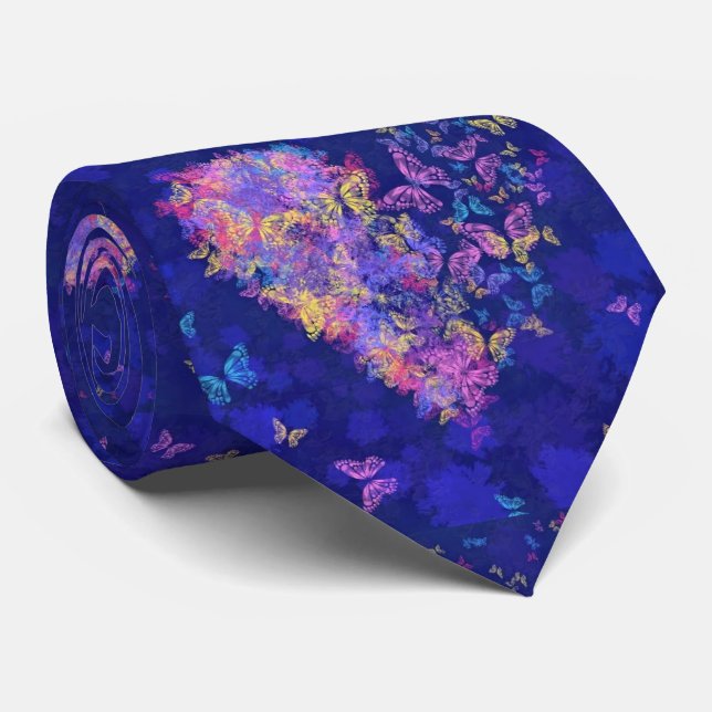 Butterfly Heart Neck Tie - Love - Blue (Rolled)