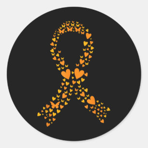 Butterfly Heart Orange Ribbon Leukaemia Cancer Awa Classic Round Sticker